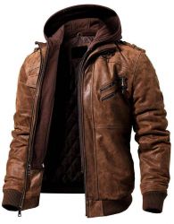 Genuine Real sheep Leather Brown Hoody